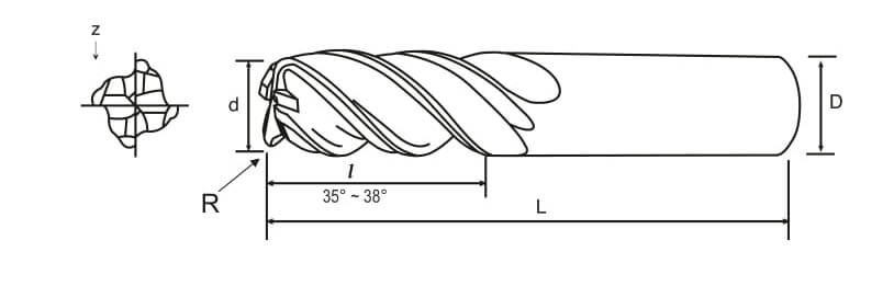 D8.0 x 1.0CR x 20FL x 60OAL x 8SHK Flat Endmills with Corner radius for stainless steel